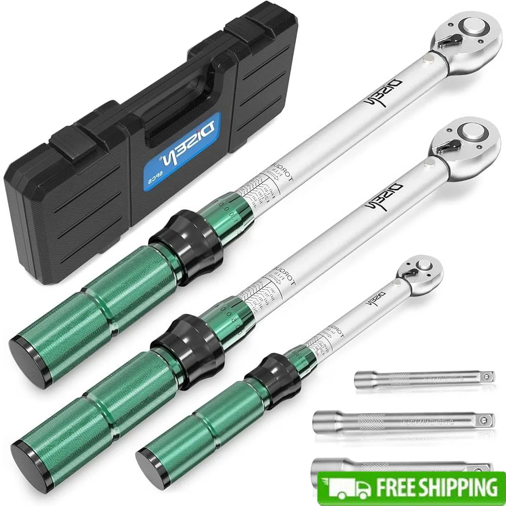 Click Torque Wrench Set 6 PCS 1/4 3/8 1/2 inch Drive 20-220 In lb 15-90 Ft lb 30-170 Ft lb with Extension Bar