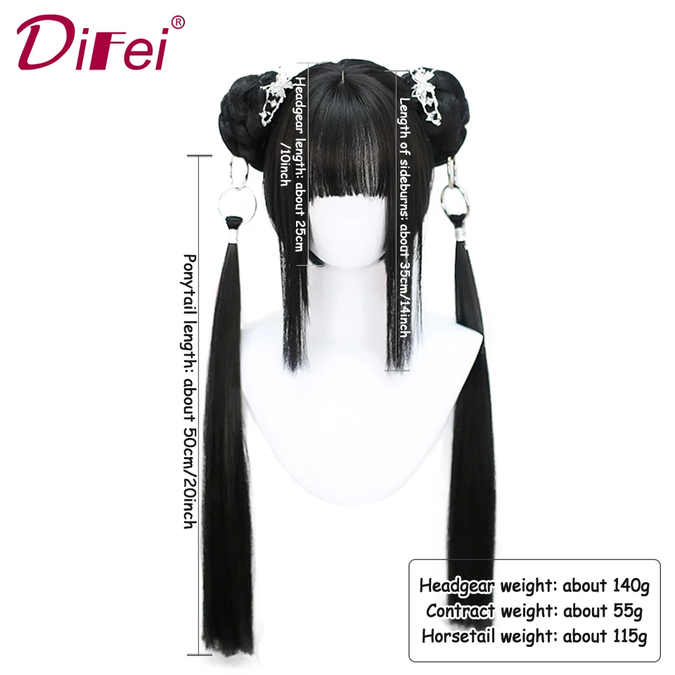 DIFEI-Perruque Synthétique Double Queue de Cheval pour Femme, Cheveux Raides Courts, Cosplay, Équipement de Sauna