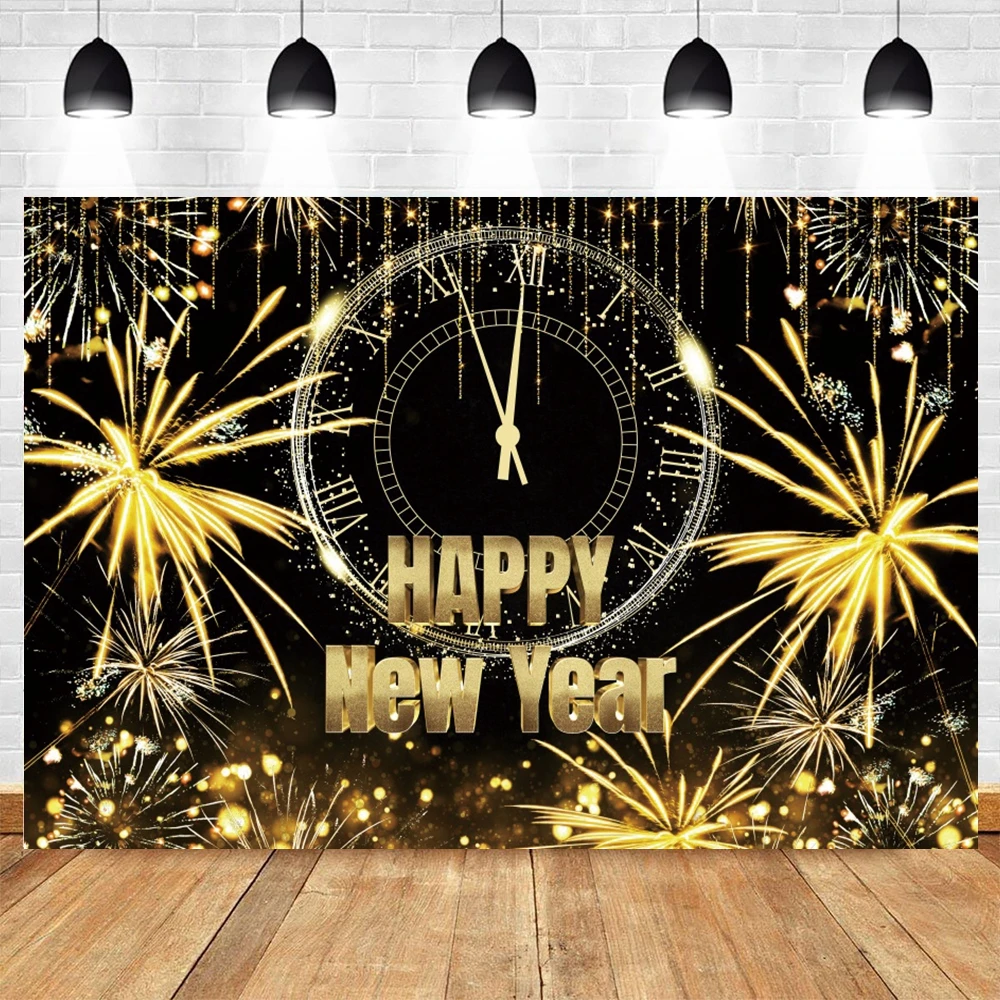 2024 Happy New Year Backdrop Countdown Night New Year's Firework New Year Christmas Party Photography Background Photo Studio