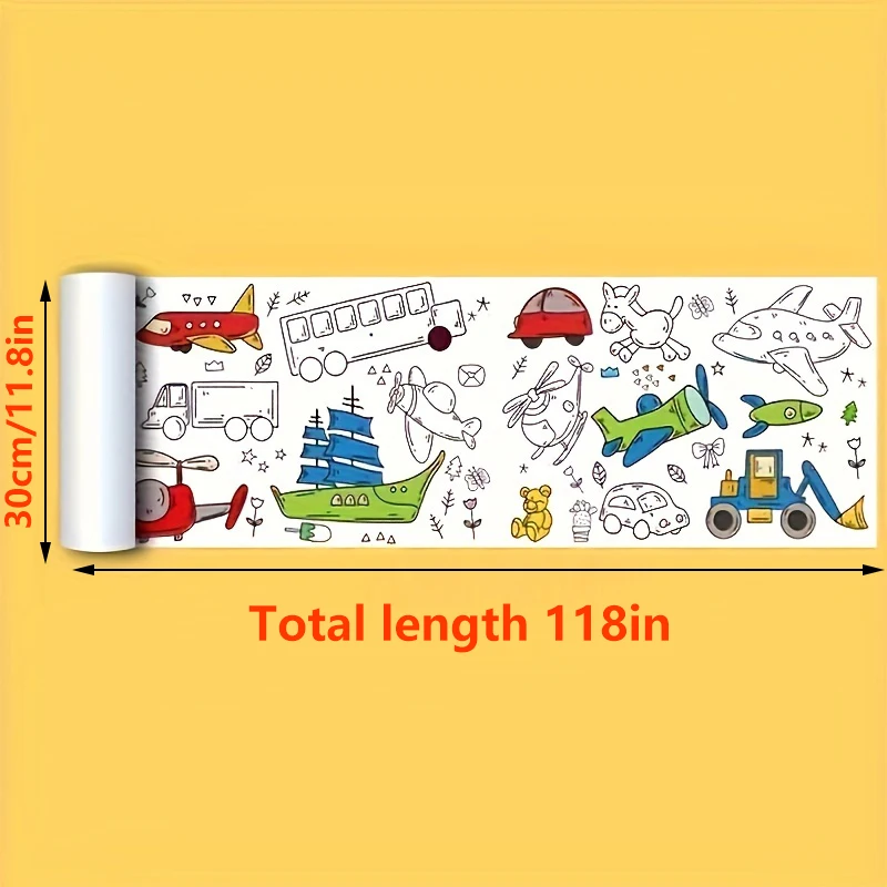 Creative Doodle and Drawing Rolls Suitable for Children Aged 3 and Above - 118.11inch Roll of Doodle Paper for Students' DIY Doodling - Coloring and Drawing Practice, Suitable for Creative Crafts, Themes: Princesses, Dinosaurs, Vehicles - Ideal Holiday Gift, New Year Gift, Halloween, Christmas Gift.