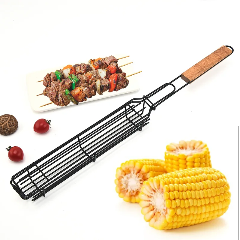 

1pcs Grilling Basket Metal Mesh Barbecue Sausage Grilling Rack Net Picnic Camping BBQ Net Barbecue Grilling Accessories