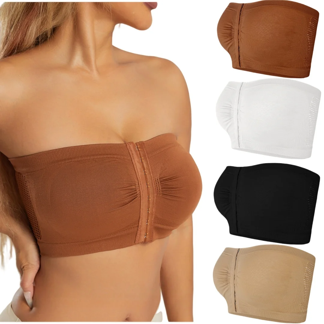 M-6XL Sujetador push-up sin tirantes de nailon suave Soporte Spandez Confort Tallas invisibles sin costuras