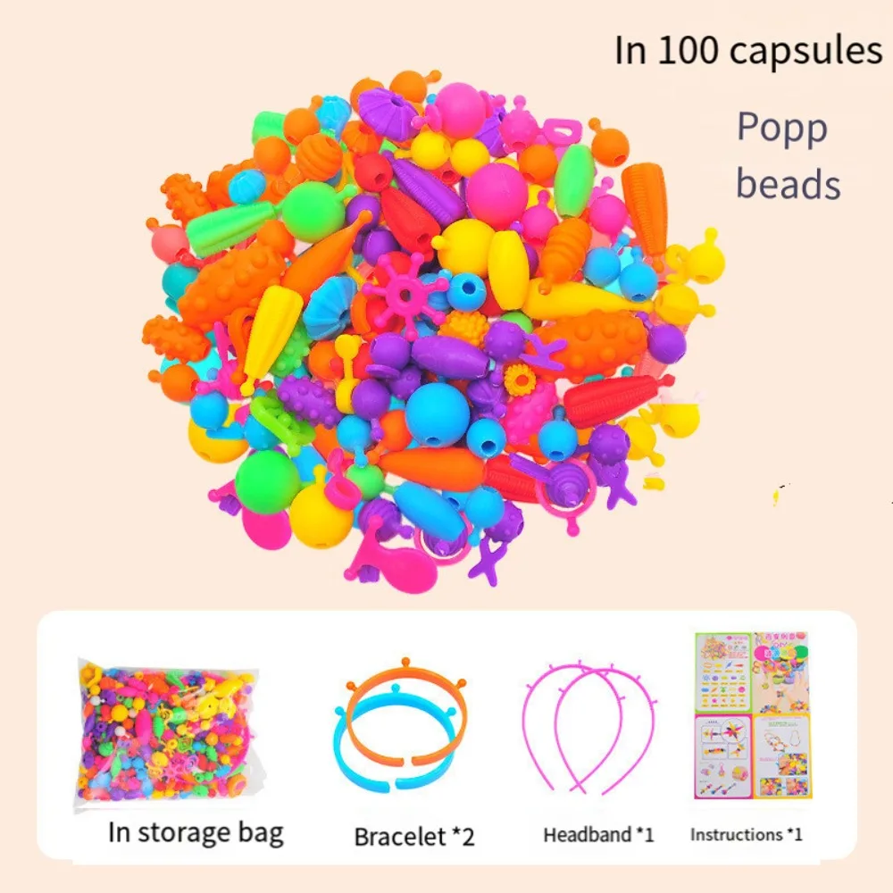 Educational Pop Beads Handicrafts Colorful Pop Beads Set Kids Plastic Assorted Shapes Colorful Plastic Pop Beads Birthday Gifts