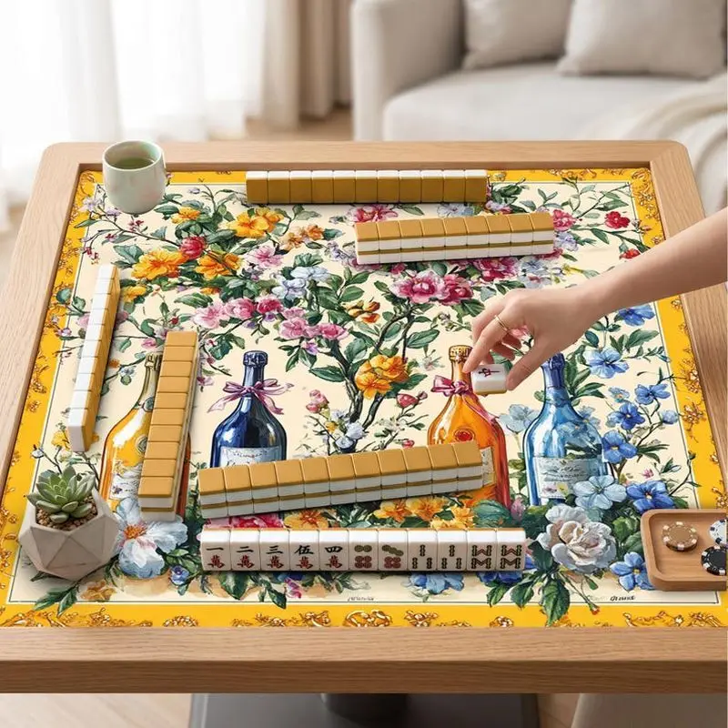 VIKAMA Floral Champagne Bottle Mahjong Mat Non Slip Noise Absorb Pad American Mahjong Poker Desktop Cover