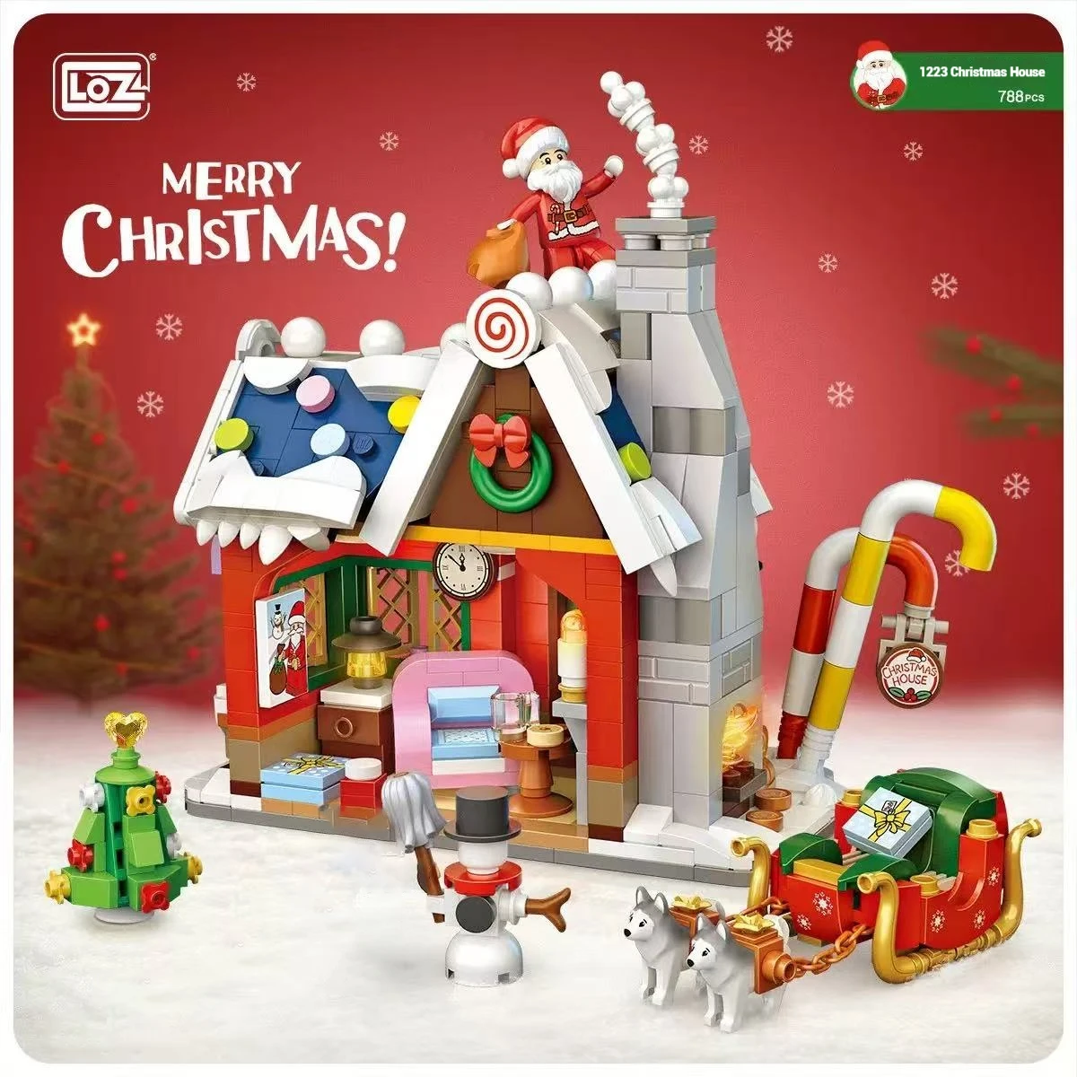 LOZ street scene building model desktop ornament, Christmas house model assembly, children's building blocks toys birthday gift