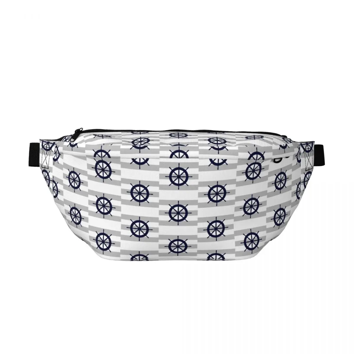 

Сумка-бананка через плечо в морском стиле, темно-синяя, с изображением рулевого колеса корабля на серебристо-серых полосах, унисекс, регулируемая поясная сумка для телефона