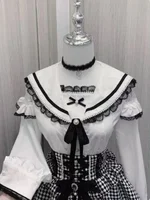 Blusas informales japonesas Kawaii de encaje de Lolita para mujer, camisas dulces Harajuku, camisetas y camisetas con lazo JK, moda nueva 2025