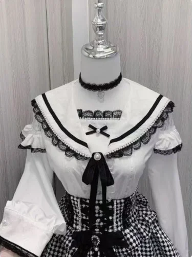 Blusas informales japonesas Kawaii de encaje de Lolita para mujer, camisas dulces Harajuku, camisetas y camisetas con lazo JK, moda nueva 2025