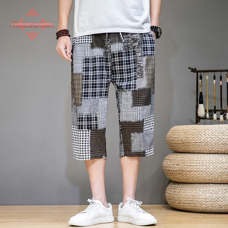 

Summer Ice Silk Pants Man Japanese Printed Hip Hop Baggy Pants Wide Leg Pants Bloomers Calf-Length Pants Joggers