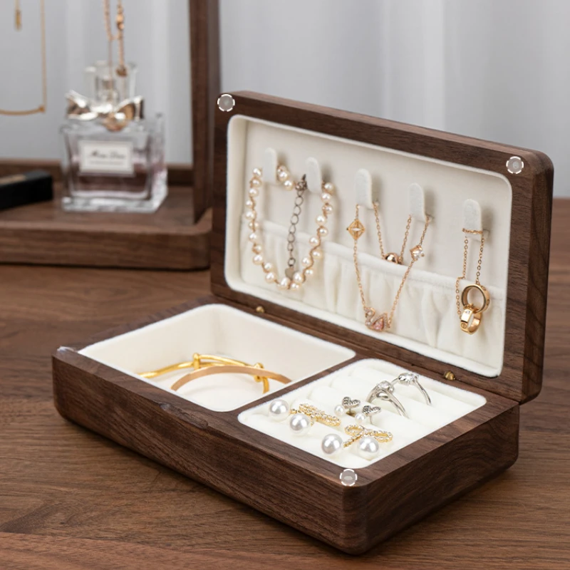 

Premium Black Walnut Jewelry Box - Elegant Wooden Necklace and Earring Storage Organizer for Necklaces, Bracelets and Earrings