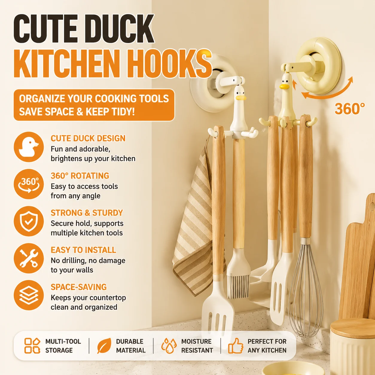 Kitchen Suction Cup Octopus Rotating Hook, No Drilling, Kitchenware Spatula Hanging Rack, Shovel Spoon Storage Rack