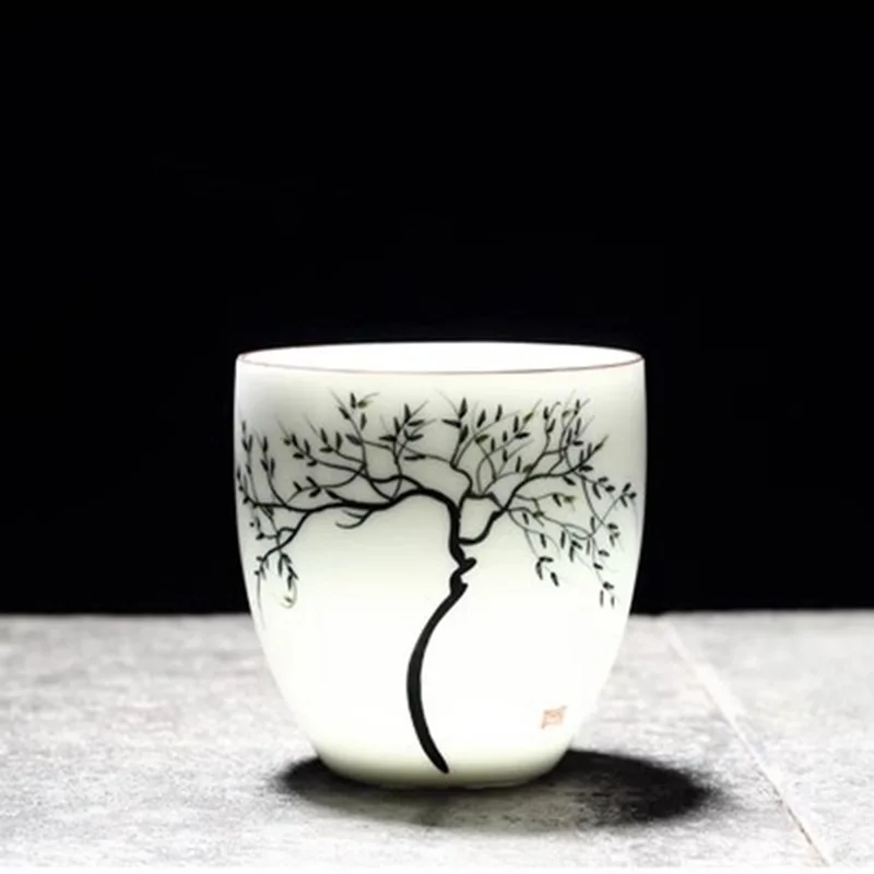 Handgezeichnete Keramik-Teetasse für eine Person, Kung Fu, weißes Porzellan, Host-Hand hält Geschenktasse