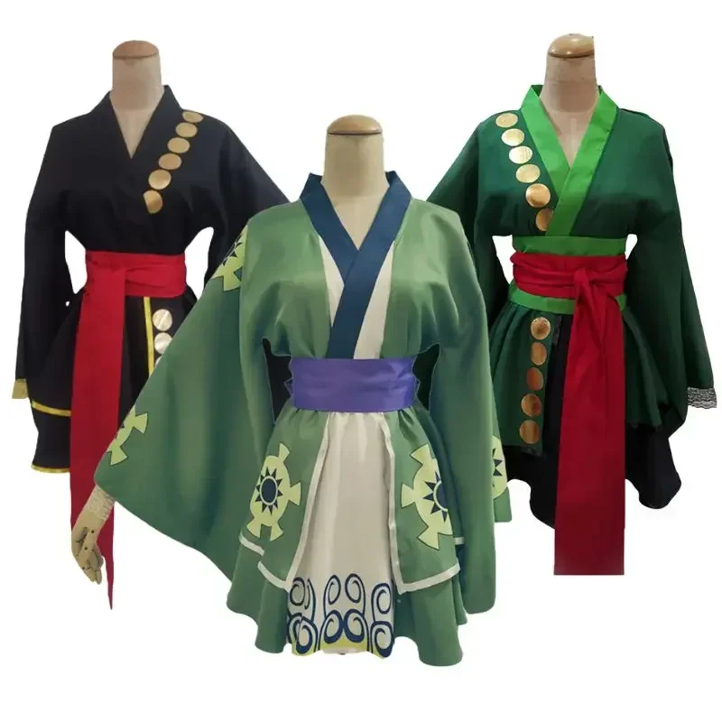 Traje de Cosplay de Anime One Cos Piece Roronoa Zoro para mujer, vestido de Lolita, falda, Kimono, traje de Carnaval de Halloween