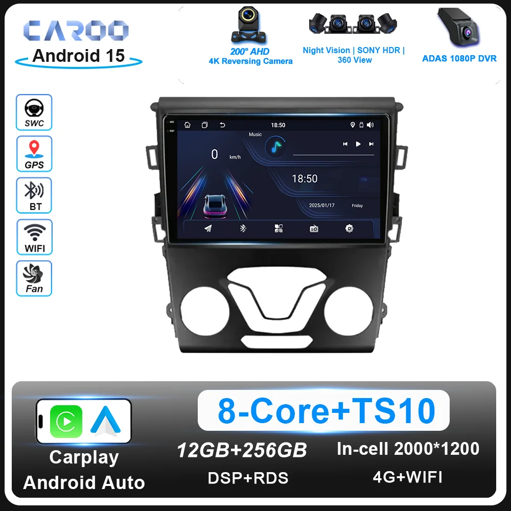 

Android 15 For Ford Mondeo 5 Fusion 2012 -2019 Auto Multimedia Video Player GPS DSP Stereo Radio Wireless Carplay NO 2Din DVD 4G