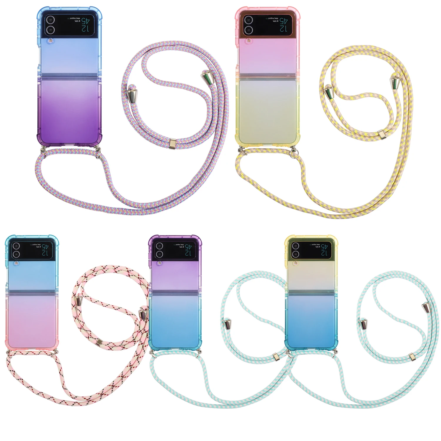 

Gradient Strap Cord Chain Necklace Lanyard soft phone case For Samsung Galaxy Z Flip 4 3 Flip4 Flip3 Transparent Case Capa Funda