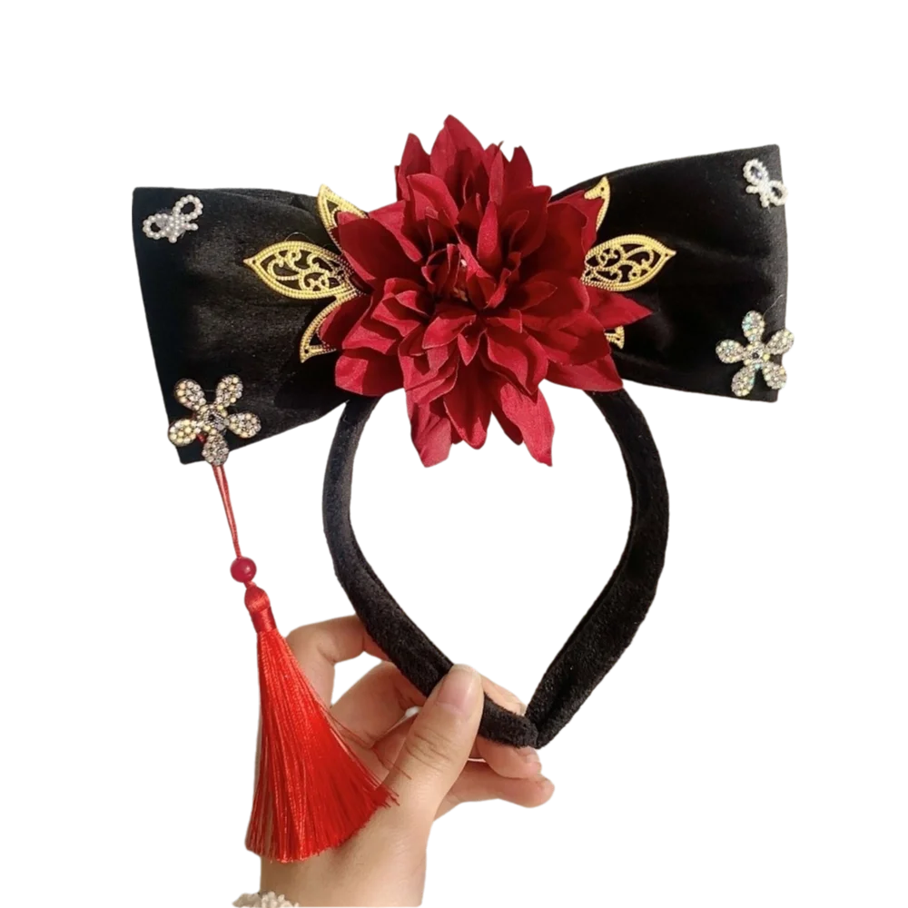 

Classical Rhinestone Ancient Style Headwear Pearl Flower Hanfu Hair Hoop Tassel Cloth Chinese Style Headband Women