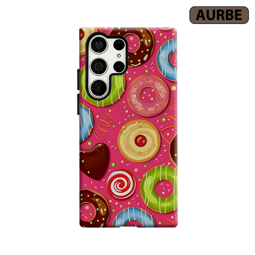 Colorful Donut Candy Phone Case For Samsung Galaxy S26 S25 S24 S23 Ultra Plus HD Hard Double Layer Film Cover