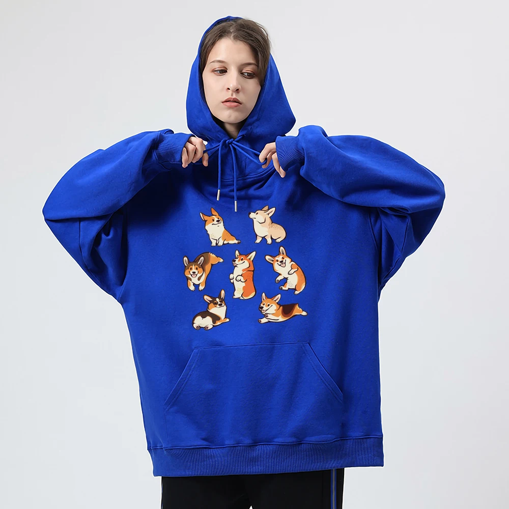 7 corgis animal Dog Street Printing Hoodie Women Fashion Casual Clothing Autumn Warm Fleece Sweatshirts Oversize Loose Hooded