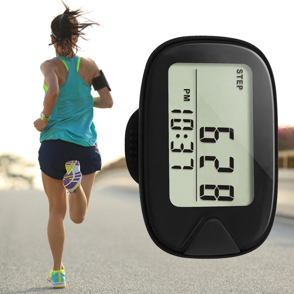 Podómetro para caminar con clip, contador de pasos, pantalla LCD, podómetro portátil, podómetro electrónico multifunción para caminar y correr
