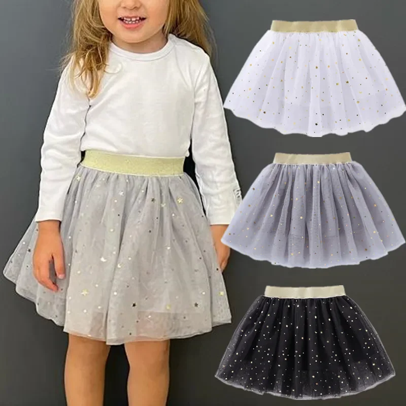 Kids Miniskirts Girls Princess Stars Tutu Baby Birthday Party Girl Skirt 2-10Years Child Faldas Elastic Clothes Pink Skirt