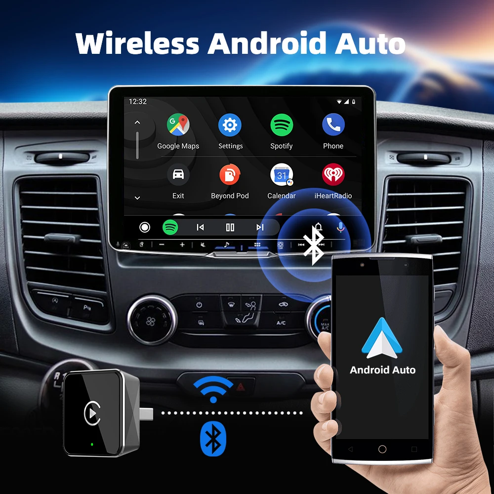 EKIY 2in1 Car Intelligent Systems AI Smart Box Wireless Android Auto Adapter Wireless CarPlay Dongle For Car With Wired CarPlay