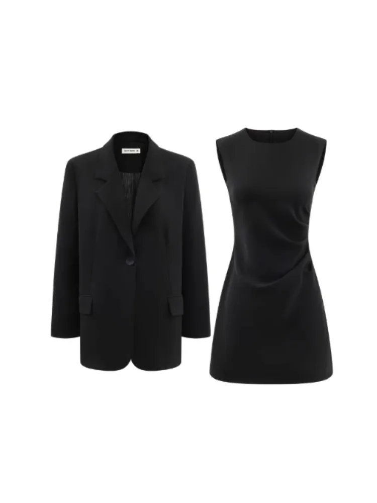 سترة نسائية أنيقة للخريف سترة سوداء بحاشية مقسمة سترة فضفاضة تناسب معطف مكتب غير رسمي عصري ملابس يومية ملابس احترافية