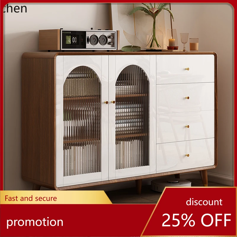 

HT solid wood minimalist dining side cabinet tea cabinet household living room integrated storage locker against the wall