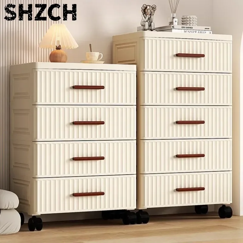 Drawer Tall Plastic Storage Cabinet Standing Organizer Unit for Bedroom Living Room Modern Multi-Tier Chest with Wheels