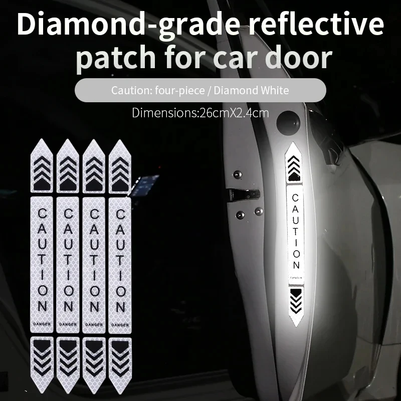 4 Stuks 2024 Auto Veiligheidswaarschuwing Reflecterende Stickers Hoge Helderheid Reflector Auto Deuropening Veiligheidswaarschuwing Sticker Stickers