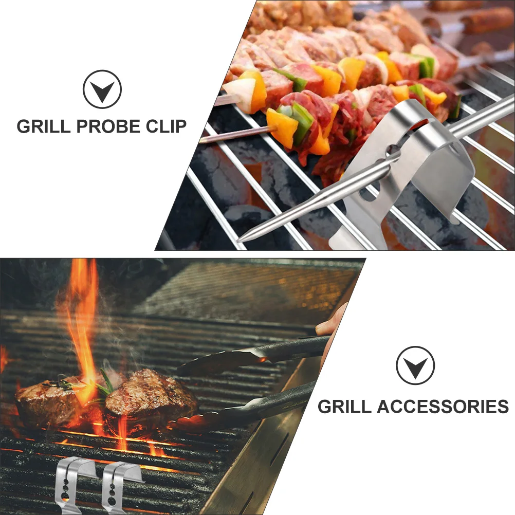 

4pcs Food Probe Clips Stainless Steel Bbq Grill Accessories Holders Meat Thermometer Clamps Kitchen Supplies Grill Probe Clip