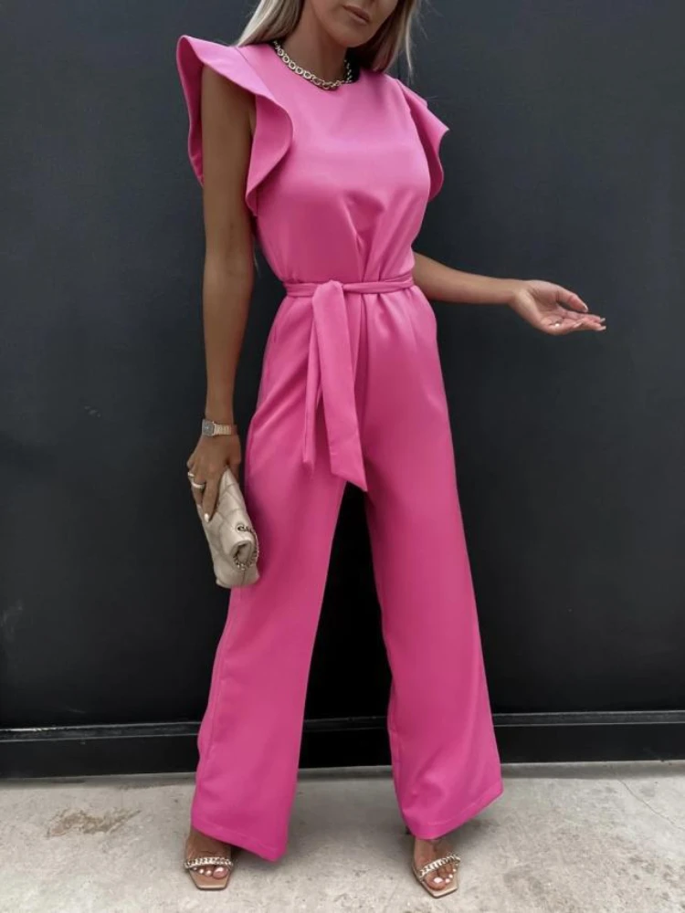 

Jump Suits for Women 2023 New Style Pocket High Waist Commuter Jumpsuit Fashion Solid Color Straight Leg Pants Streetwear