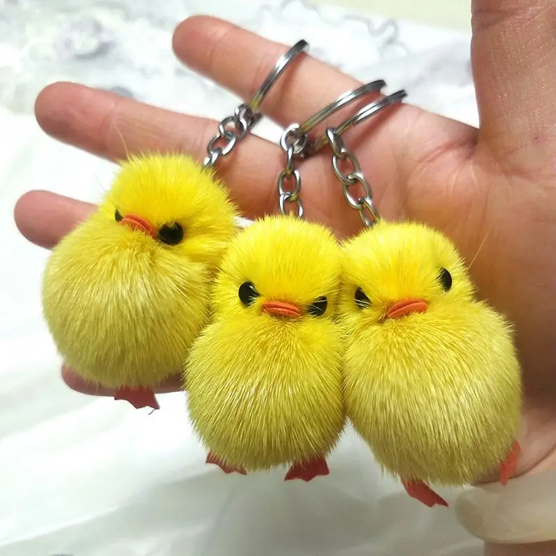 5x/Set Fashion Chick Keychain Car for Key Ring Decoration Furry Yellow Duck Keyc Dropsale