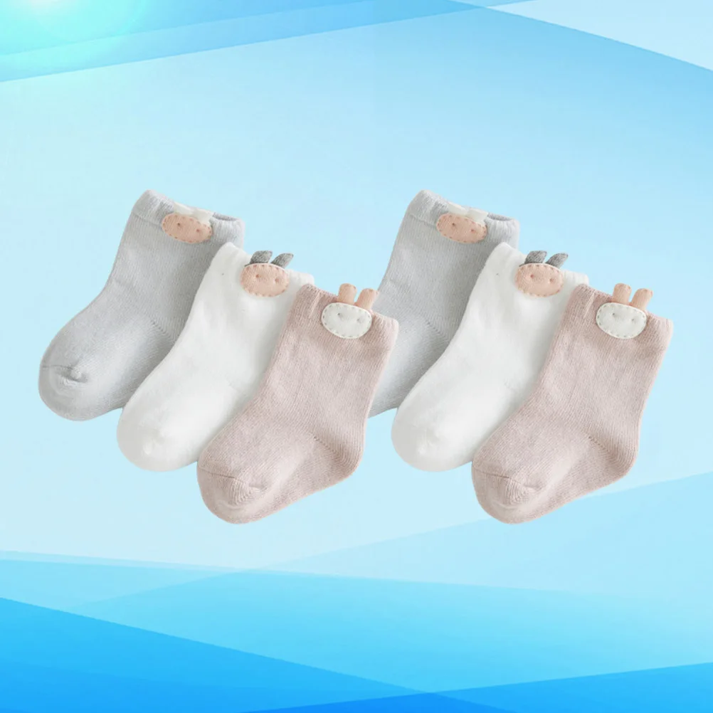 

3Pair Baby Socks Cotton Cartoon Pattern Non Slip Breathable Spring Autumn Socks Rabbit Size Xs 0-6 Months Soft Comfortable