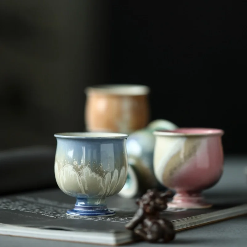 ★Jingdezhen Handmade Soda Kiln Tea Cup Porcelain Master Cup Tea Cup Jade Pink Amber Single Cup High Foot Cup