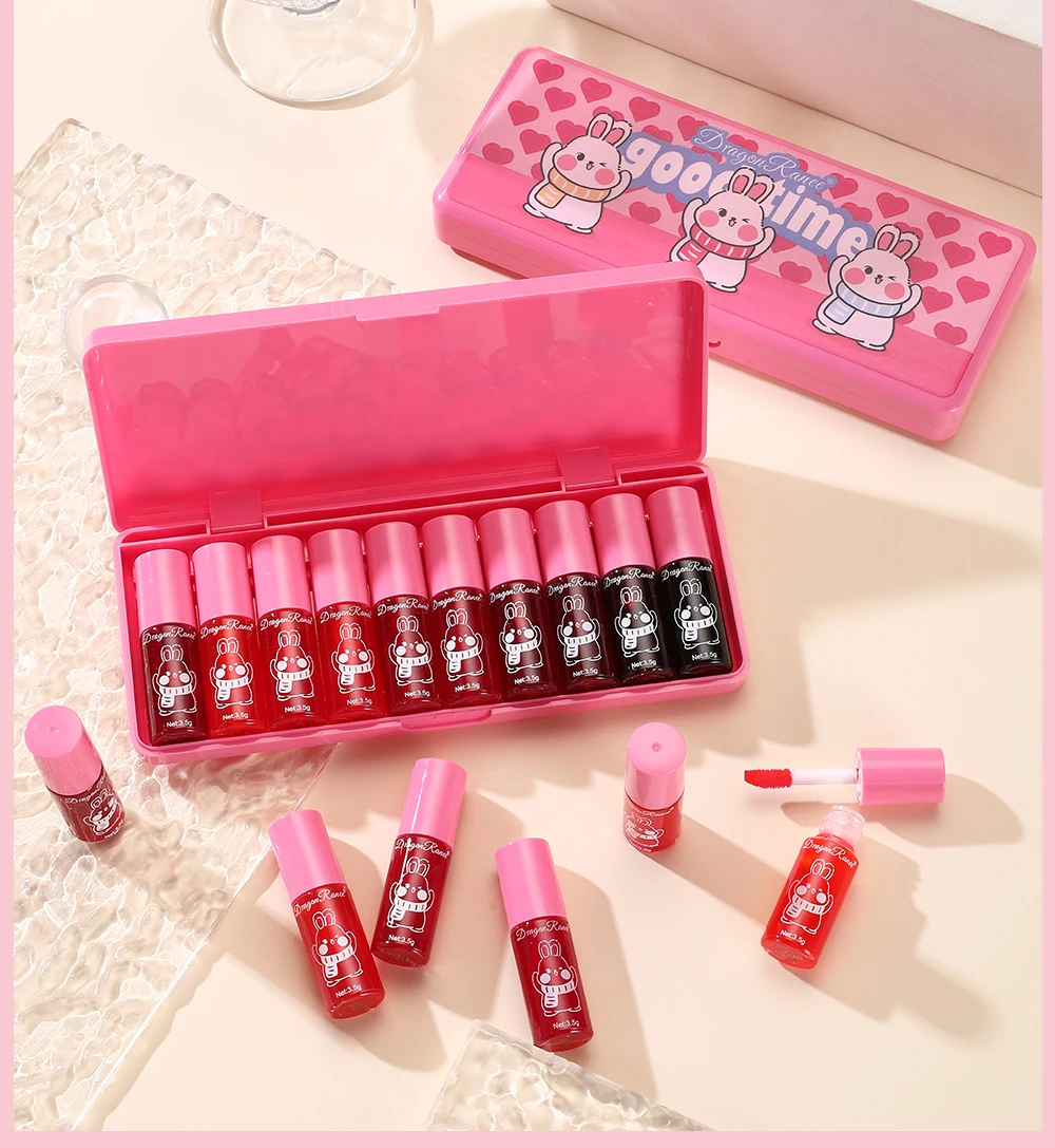 Lip Gloss Set of Ten, Mirror-Like, Glossy, Plumping, Brightening, Complexion-Enhancing Lipstick, Moisturizing, Non-Stick, Long-Lasting Lip Gloss