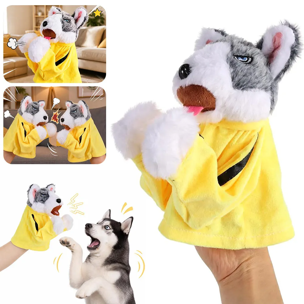 Funny with Sound Boxing Dog Doll Battle Kids Gifts Husky Vocal Hand Puppet Plush Interactive Toy