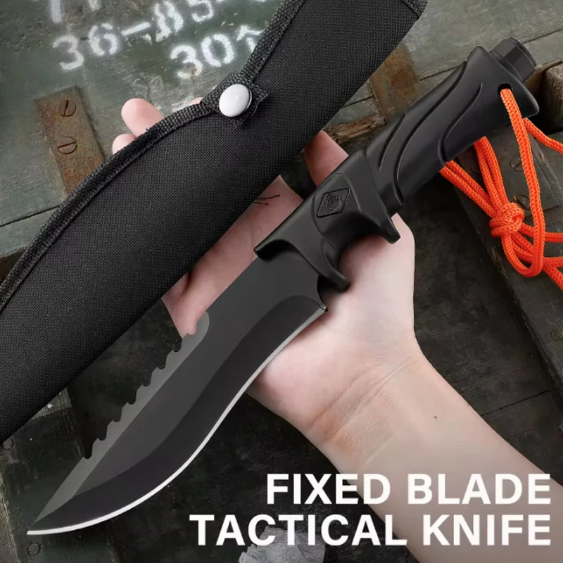 Camping e caça faca com bainha, lâmina fixa, facas retas, Tactical Bowie faca, Full Tang