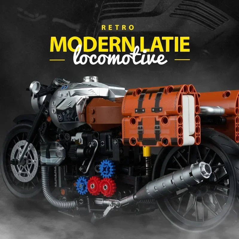 Modelo de motocicleta Retro Latte, rompecabezas para niños, juguetes de bloques de construcción de partículas pequeñas