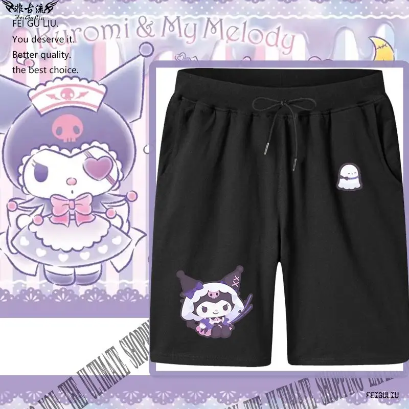 Kuromi Kuromi Boys and Girls Shorts Men's Summer Black Sanrio Joint Five-Point Pants Casual Versatile Children's Beach Pants