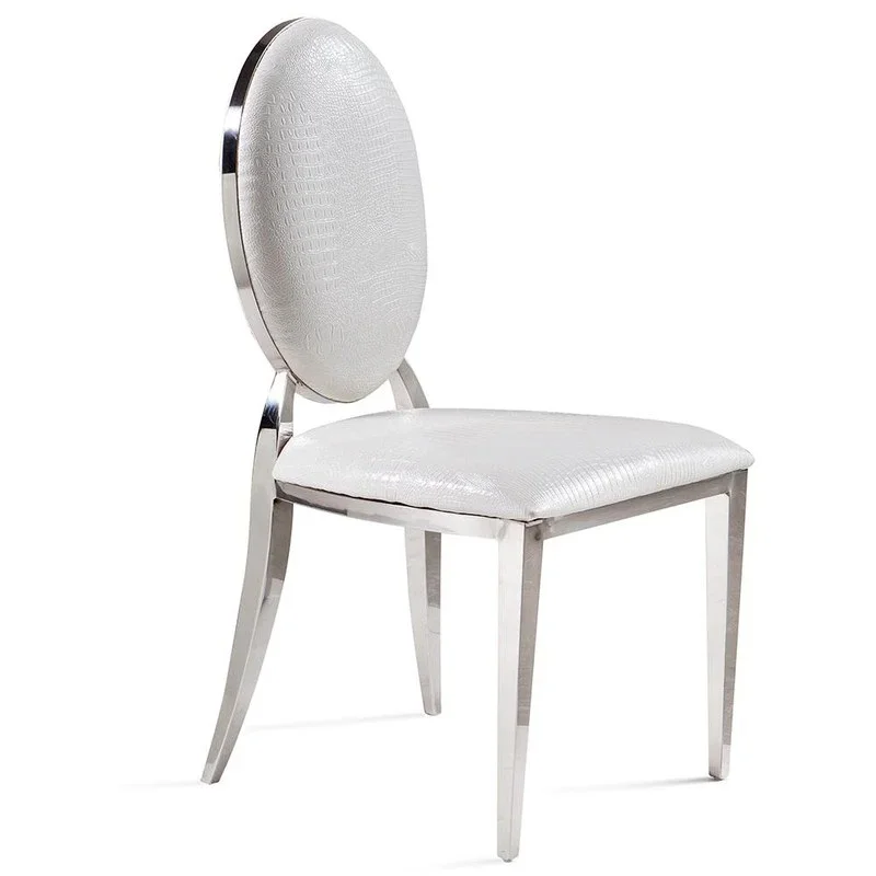 

Stainless steel small round back chair black and white crocodile leather fabric luxury simple home wedding banquet restaurant di