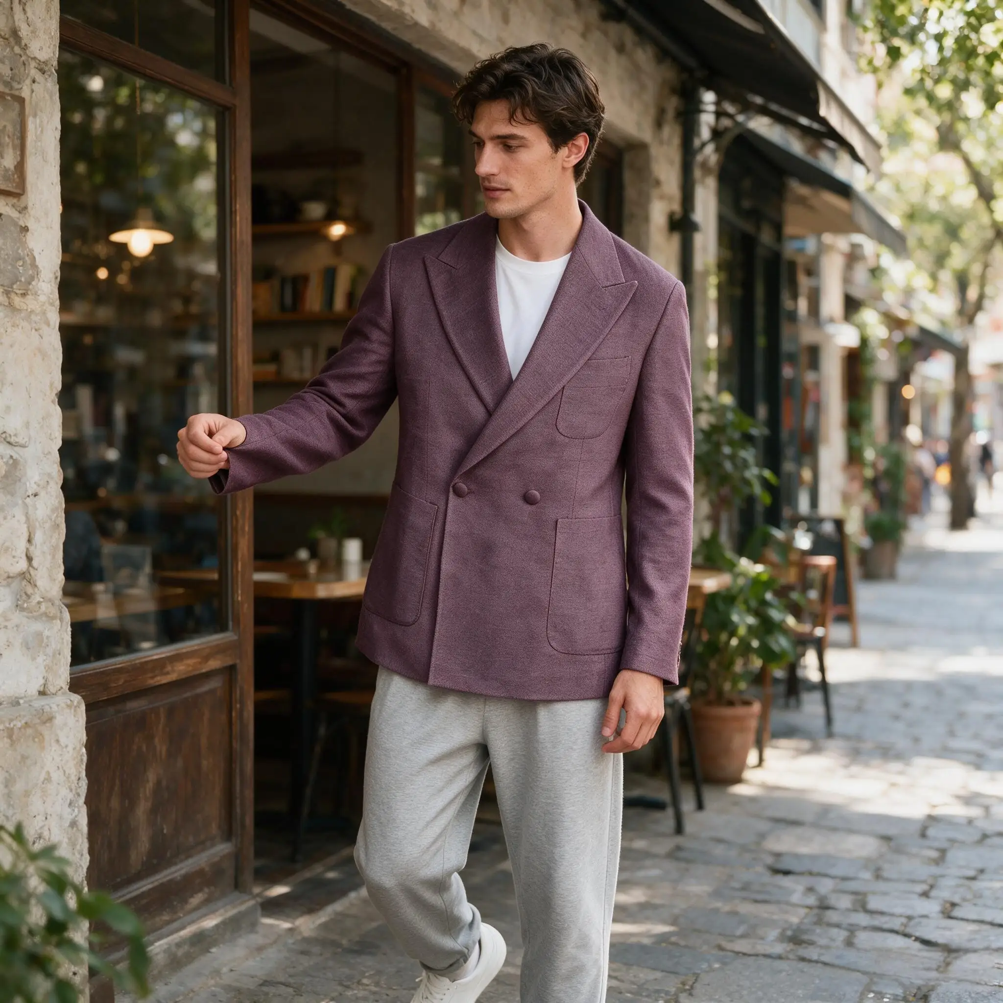 Men Linen Blazer 2 Button Wide Lapel Loose Fit Breathable Wedding Party Dating Business Commute Travel Daily Street Suit Jacket