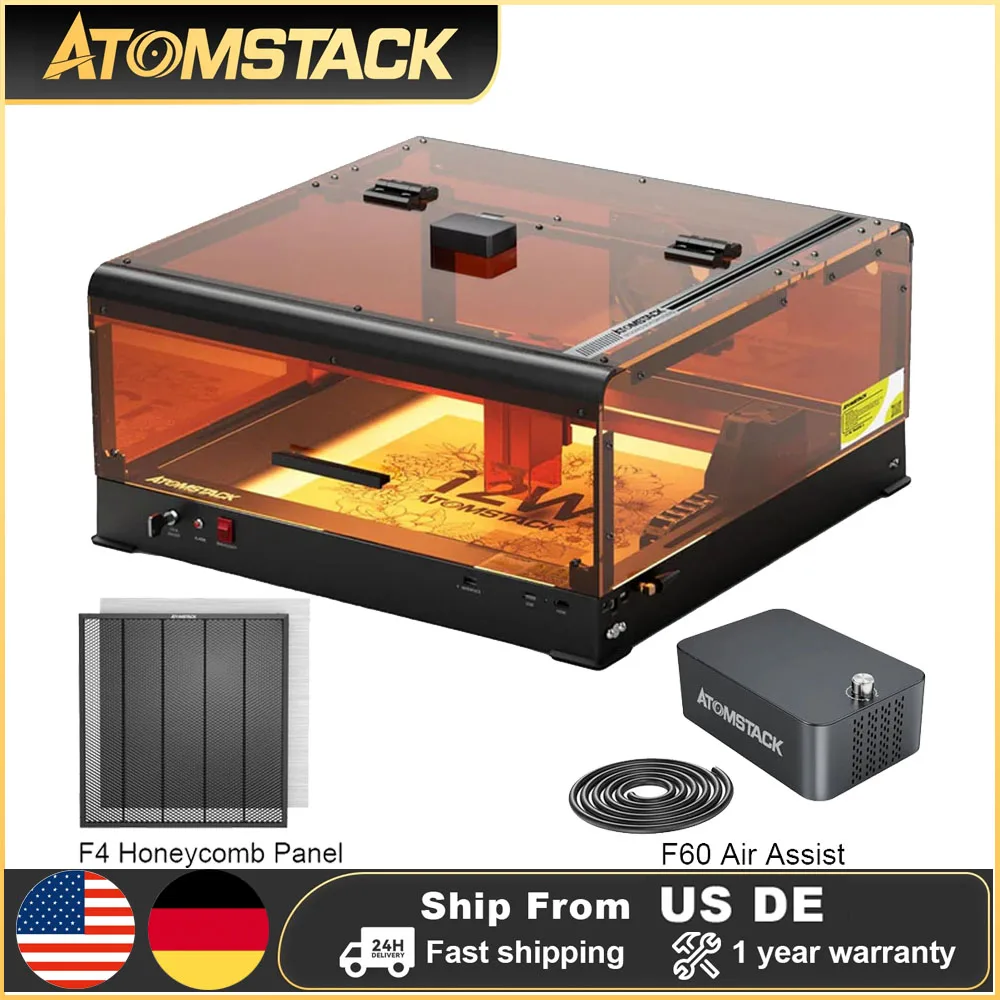 

AtomStack A12 Ultra 60W Diode Laser Engraver CNC Wood Cutting Metal Engraving Machine With Eye-Protection B3 Enclosure & Camera