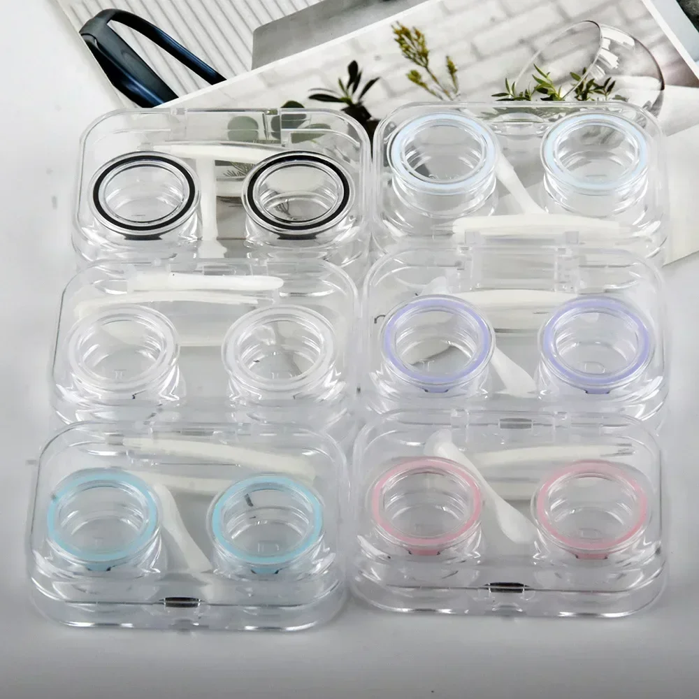 Mini Transparent Cute Portable Contact Lens Case with Tweezer Suction Stick Set for Travel Kit Holder Contact Lenses Box