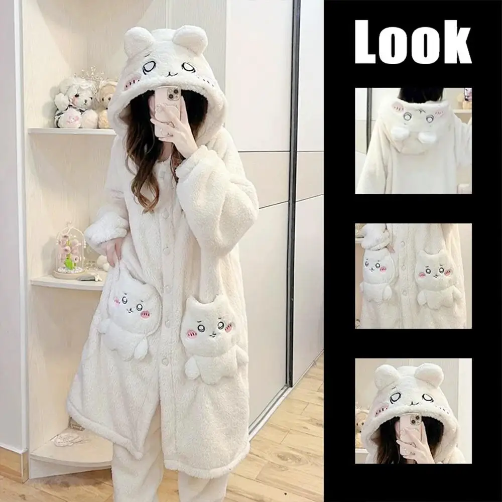 

Kawaii Chiikawa Usagi Hachiware женский плюшевый пижамный костюм аниме фланелевая домашняя одежда зимний ночной халат для девочек брюки ночная рубашка с героями мультфильмов