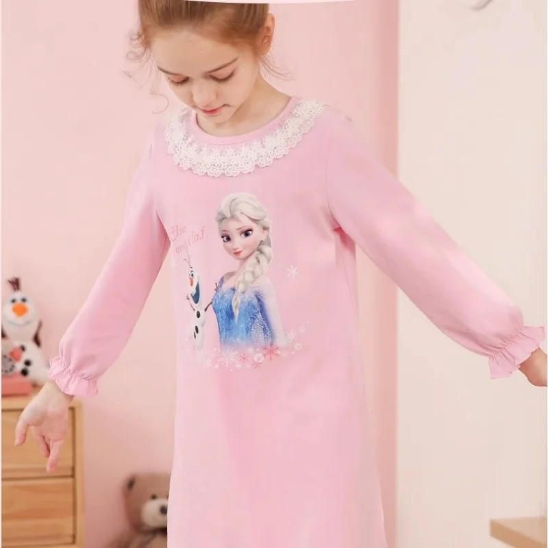 Girls\' Pure Cotton Sleepwear Spring And Autumn New Cartoon Princess Nightgown Children\'s Girls\' Home Clothes