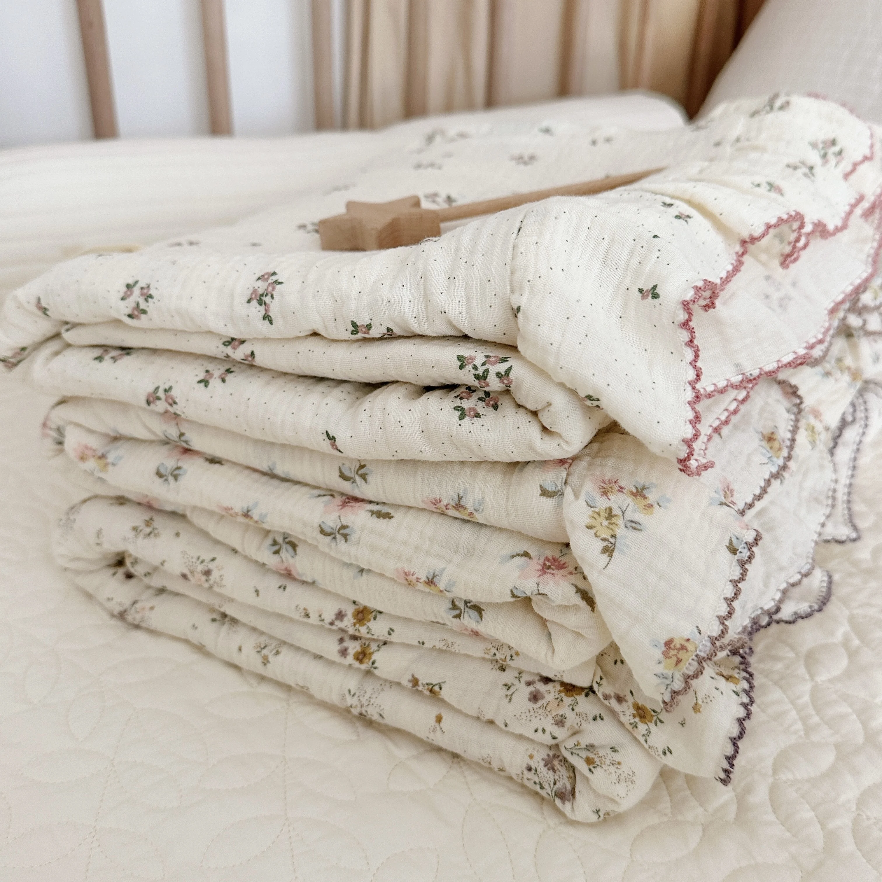 Vintage Floral Muslin Cotton Baby Crib Bedding Set Children Bed Linen Duvet Cover Sheet Pillowcase Without Filler