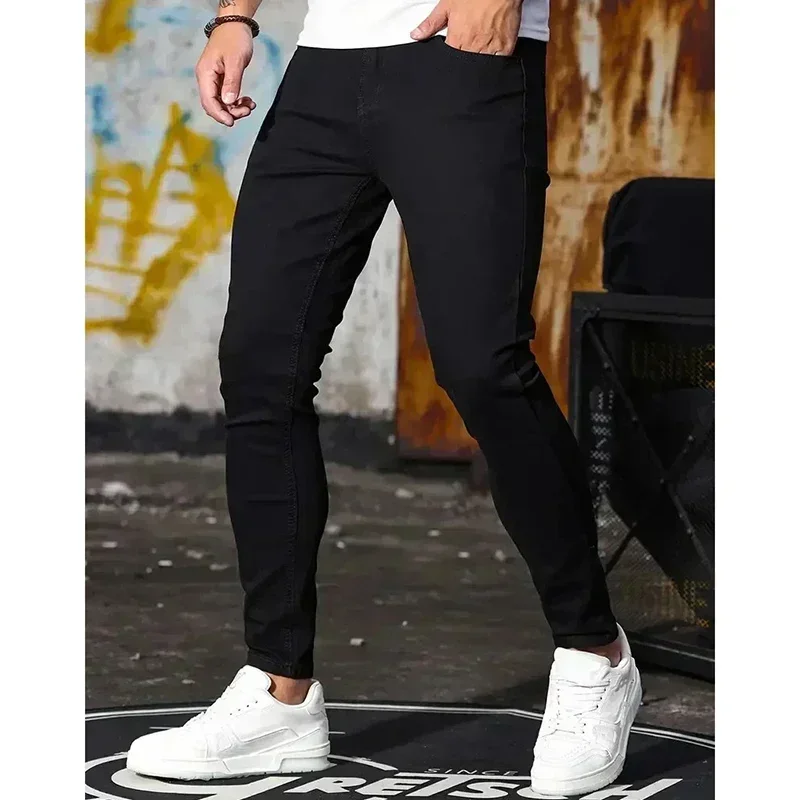 

2026 New Spring Summer Casual Breathable Pants Sky Blue Black Jeans for Men Stretch Denim Pants Classic Slim Fit Men's Trousers