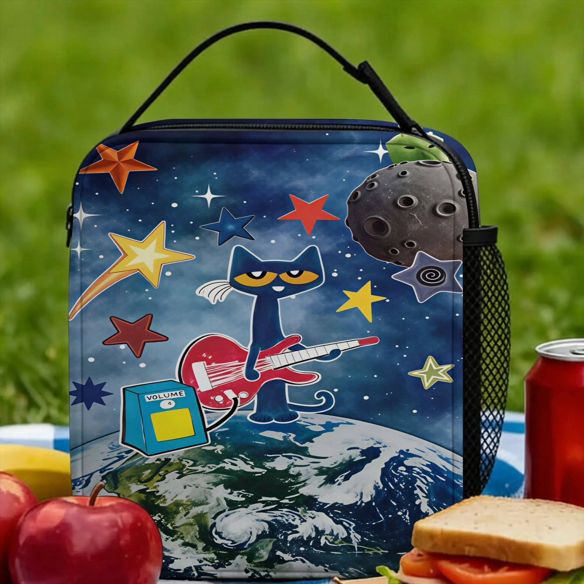 Pete The Cat Stars Comic Lunch Bag  Fun Lunch Box Outdoor Picnic Portable Tote Food Bags For Child Oxford Print Cooler Bag