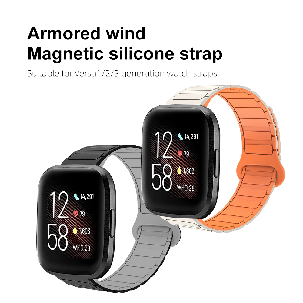 22mm banda magnética para fitbit versa 1 2 3 estilo armadura liberação rápida leve silicone esporte pulseira de relógio inteligente para homem mulher