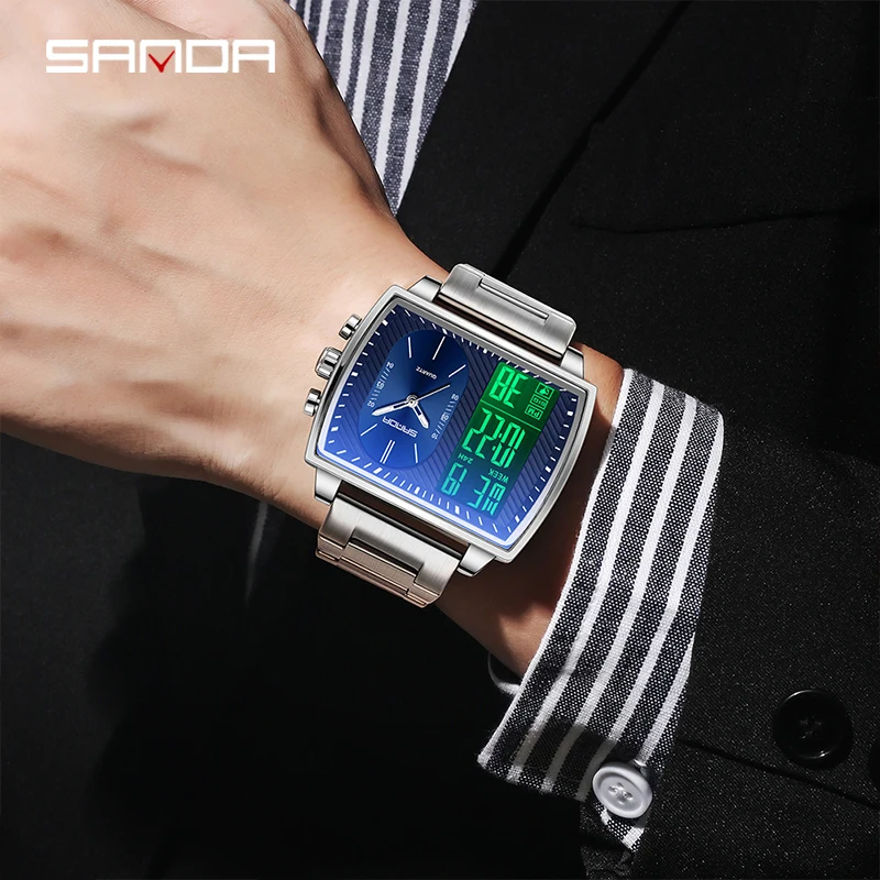 6238 movimento duplo 2 tempo esporte relógio de pulso dos homens à prova dwaterproof água relógios eletrônicos montre homme à prova de choque digital relógio masculino 2229